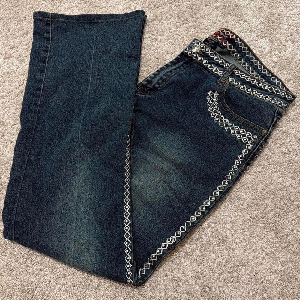Y2K Vintage Platinum Plush Bootcut Flare Jeans | Dark Blue Wash | Size 13